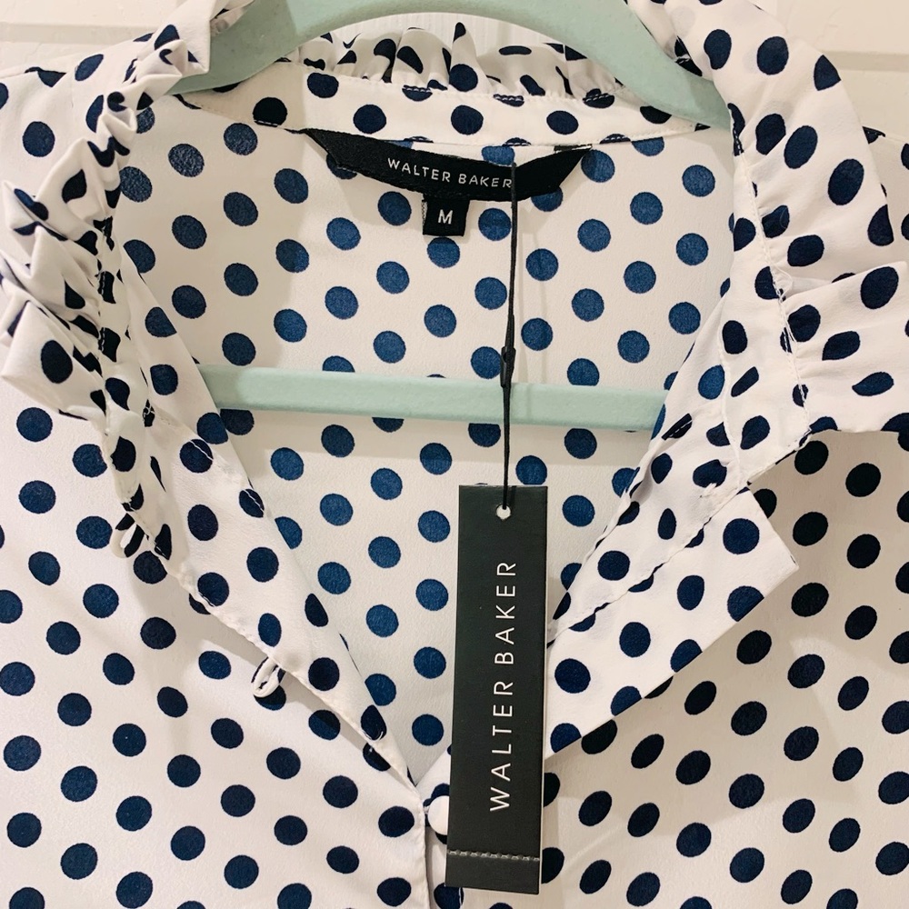 NWT Walter Baker Blue Polka Dot Open Shoulders Blouse / Top - Picture 11 of 15
